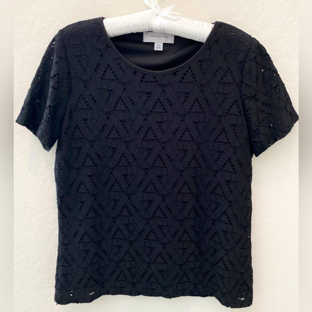 MARC NEW YORK | Andrew Marc Black Eyelet Short Sleeve Blouse | Size Small
